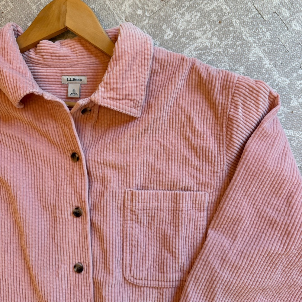 LL Bean Corduroy Button Down Shirt Women XL Pink Long Sleeve 100% cotton - Picture 2 of 7